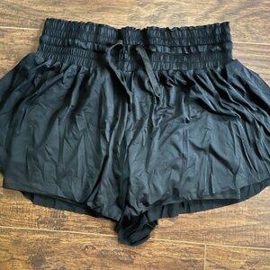 Black IUGA High Waist Flowy Shorts with Pockets